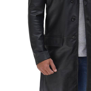 Men's Genuine <b>Leather</b> <b>Long</b> Coat Turn-down Collar Single Breasted Formal Winter <b>Jacket</b> - Product Image 4