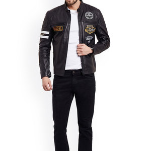 <b>Road</b> Men's PU Leather Motorcycle Jacket With Embroidered Patches Stand Collar Zipper Closure Biker Style Autumn Wear - Product Image 4
