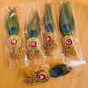 Kundan Peacock Feather Brooch with Ring for Men, Wedding Guest Return <b>Gifts</b>, Groom Groomsmen and Welcome <b>Gift</b> Accessories - Product Image 1