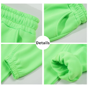 Conjunto Deportivo Unisex para Niños, Sudadera con Capucha de Manga Larga, Verde Sólido, 100% Algodón, Ropa Casual de Otoño, Dos Piezas, Bolsillos Laterales, Cintura Elástica - Product Image 5