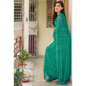 Sari de algodón Rama Green Leheriya para mujer, estilo bohemio, para playa, resort, festivales, fiestas, diseño étnico indio, de secado rápido. - Product Image 1