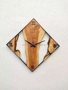 Horloge murale de salon à mouvement à quartz, style antique, à cadran unique, avec design moderne en bois organique et résine colorée effet rivière - Product Image 3