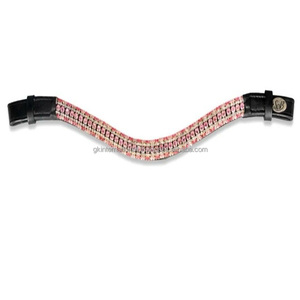 Bandeau de front pour cheval en cuir noir, forme en U, orné de cristaux roses et transparents, style diamanté, de luxe, personnalisé, très vendu, pour taille Full Cob - Product Image 4