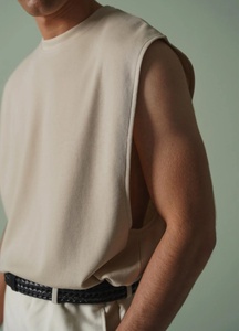 Camiseta sin mangas de algodón 100% de alta calidad, con capucha y cuello en V, transpirable, ecológica, de peso pesado, estilo casual, para hombre, con logo personalizado - Product Image 4