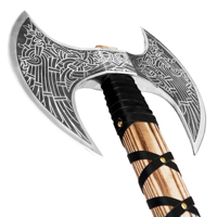 Hache viking à double lame, tête en acier au carbone industriel, manche en bois de frêne, design barbu, 27 pouces, fourreau en cuir, personnalisable, DIY