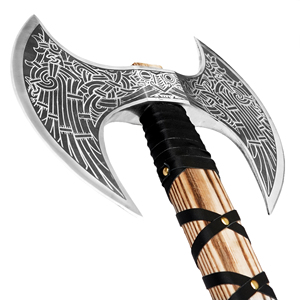 Hacha Vikinga de Doble Hoja, Cabeza de Acero al Carbono, Mango de Madera de Fresno, Diseño con Barba, Hacha de Mano con Funda de Cuero para Uso de Supervivencia - Product Image 4