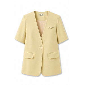 Blazer Amarillo Elegante de Verano para Mujer, Manga Corta, Un Solo Botón, Informal, para Oficina, Cuello en V, Spandex/Poliéster JAYCE - Product Image 5
