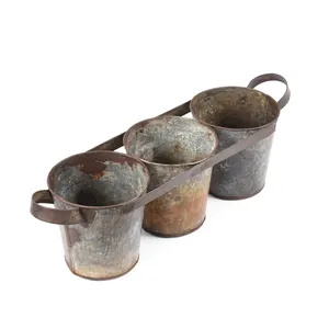 Support de plante rustique vintage en fer à trois pots pour balcon, jardin, ferme, décoration intérieure - Product Image 2