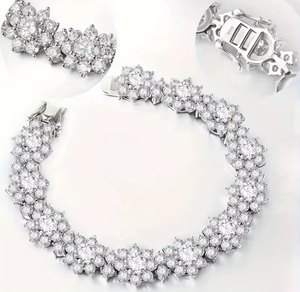 Pulsera con Dijes de Flores y Diamantes Chapada en Oro Blanco, Joyería Fina Chapada en Oro de 14K para Mujer, Regalo para Fiesta - Product Image 3