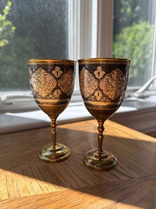 Most Running Round Metal Wine <b>Glass</b> For Party 2 Pieces Customizable Handmade Brass <b>Goblet</b> With Embossed Vintage Design - Product Image 5