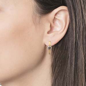 18K Gold Chunky Hoop <b>Stud</b> <b>Earrings</b> with <b>Turquoise</b> and Diamond Accents - Product Image 4