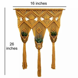 Porte-plantes en macramé fait main pour 3 pots, corde en coton, support suspendu à plusieurs niveaux pour la décoration de la maison et du balcon, 16x26 pouces - Product Image 2