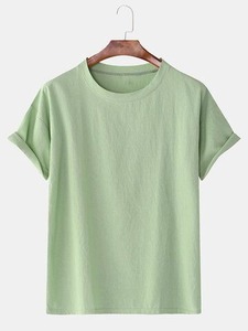 Men's Loose Fit Large Size Formal O-Neck Short Sleeve T-Shirts 100% Cotton Quick Dry Worsted Breathable Knitted Shirt for Summer - Product Image 2
