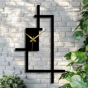 Horloge murale en métal abstraite moderne, horloge rectangulaire géométrique design, horloge noire minimaliste, art mural décoratif, maison contemporaine - Product Image 5