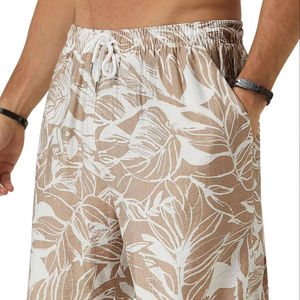 Shorts pour hommes à imprimé palmiers, taille élastique avec cordon de serrage, style tropical, pour l'été, la plage, les vacances, décontracté, coloré, avec chemise blanche pour homme, été - Product Image 1