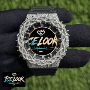For LOOK Luxury Rhinestone Watch 46mm Round Analog Mechanical Men's Rubber Band Diamond Style Jewelry Limited Edition 10mm Mixed - Product Image 1