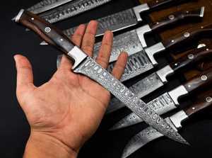 Couteau de cuisine industriel en acier Damas SHARP POINT TRADES, lame droite de 8 pouces, épaisseur 0,5 mm, manche en bois, biseau 2 - Product Image 4