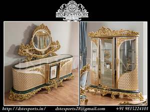 Mueble para Vajilla Tallado a Mano en Madera Dorada, Acabado Dorado Real, para Cocina - Product Image 2