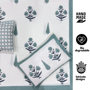 New Launch Jaipur Pigment Printed Indian Artisanal <b>King</b> <b>Size</b> 3-Piece Flat <b>Bed</b> <b>Set</b> 100% Cotton 200TC Eco-Friendly Soft Durable - Product Image 2