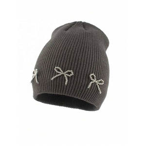 Bonnet en tricot doux et chaud en mélange de laine à carreaux, broderie 3D, décorations en strass, style décontracté, élégant, scintillant, confortable pour l'hiver - Product Image 2