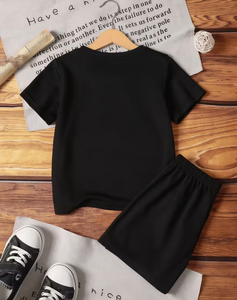 Girls 2-Piece Black Rainbow Print Set Short Sleeve Top With Matching Shorts Summer Outfit - Product Image 2