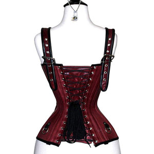 Salva <b>Leather</b> Women's Gothic PU <b>Leather</b> <b>Corset</b> with Zipper Closure Strapless Solid Color Waterproof V-neck Pockets Outerwear - Product Image 3