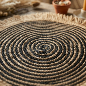 Handmade Jute <b>Table</b> <b>Mat</b> New Design Fringe Edge Eco-Friendly <b>Round</b> Dining Placemat for Home Hotel Use Bulk Supply Export Quality - Product Image 5