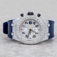 Montre-bracelet de luxe personnalisée en quartz avec moissanite VVS, cadran rond en verre bleu 20 mm, bracelet en caoutchouc, style Hip Hop, cadeau de créateur de mode