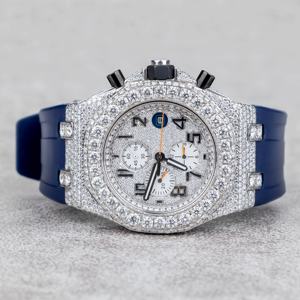 Reloj de Pulsera Automático de Lujo Personalizado con Moissanita VVS, Estilo Hip Hop, Correa de Goma Azul - Product Image 1