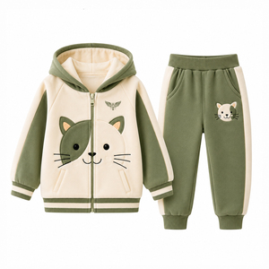 Ensemble sweat à capuche et pantalon polaire pour bébés garçons et filles, motif chat mignon, survêtement chaud 2 pièces - Product Image 4