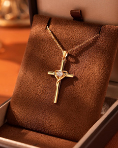 <b>Sterling</b> <b>Silver</b> Gold Plated <b>Cross</b> Heart Christian Charms Pendant with Moissanite Unisex Everyday Wear Religious Jewelry pendant - Product Image 4