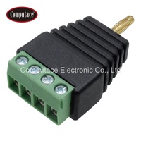 Adaptateur de borne banane Computace 3,0 mm, prix usine, 10A, 4 pôles, contacts en laiton plaqué or, noir et vert, 24-14 AWG
