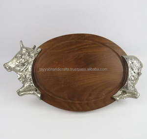 Bandeja de madera más nueva, diseño de decoración del hogar, bandeja de madera, diseño de mango de Metal, bandeja de madera pulida para servir en forma - Product Image 1