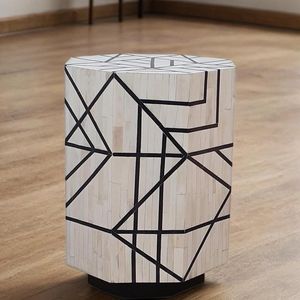 Premium Luxury Handcrafted <b>Bamboo</b> Wood Nightstand Bone Inlay <b>Side</b> <b>Table</b> Modern Home Decor Handmade Furniture India RR - Product Image 1