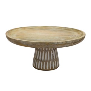 Handcrafted Wooden <b>Cake</b> Stand with Hand-Carved Floral Border Premium Acacia Wood Pedestal for <b>Weddings</b> Birthdays - Product Image 4