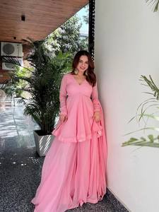 Indian Pakistani <b>Beautiful</b> Designer Anarkali Georgette Fabric Fancy Thread Work Party Wedding Casual Traditional Women Wear - Product Image 2