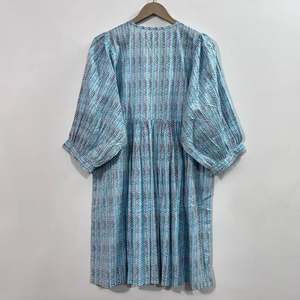 Vestido Midi Informal de Mujer, Tejido 100% Algodón, Liso, Manga Corta, Cintura Imperio, Estilo Babydoll, Cuello en V, Holgado, para Uso Diario en Todas las Estaciones - Product Image 3