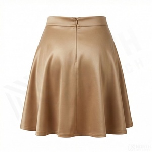 Women's High Waist A Line Faux Leather <b>Skirt</b> Shiny Solid Tan <b>Knee</b> <b>Length</b> Midi <b>Skirt</b> - Product Image 2