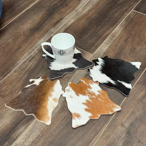 Innovative Durable Cowhide Coaster Set Unique Rustic Western <b>Hair</b> on Hide Genuine Leather Tea Coaster for Drinks Home Decor Gift - Product Image 5