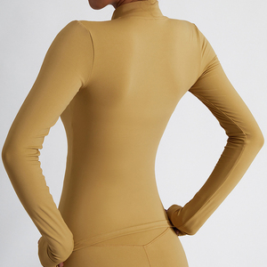 Conjunto Deportivo Personalizado para Mujer, Talla Grande, Color Sólido, Transpirable, de Secado Rápido, Ligero, Amarillo, para Gimnasio, Fitness, Yoga, con Chaqueta con Cremallera - Product Image 5