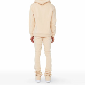 Ensemble de survêtement décontracté pour homme, beige, à capuche, manches longues, motif à pois, vêtements de sport, tenue d'automne, 100% coton, coupe classique, taille adulte - Product Image 2