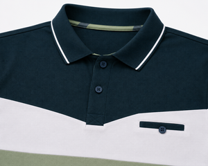 Chemise Homme à Panneaux Contrastants Unis, Manches Courtes, Style Golf Décontracté, en Toile Premium, Couleurs Personnalisables OEM ODM - Product Image 3