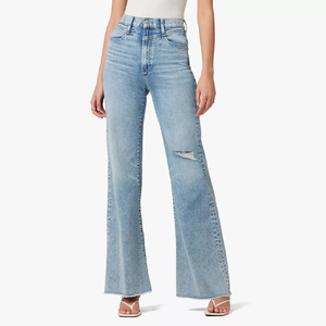 กางเกงยีนส์ขาบานทรงหลวมสไตล์วินเทจเอวกลางติดกระดุมสำหรับผู้หญิง แฟชั่นลำลองแนวสตรีท รับผลิตตามแบบ OEM - Product Image 1