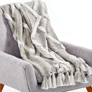 Mantas Bohemias Blancas con Diseño de Mechones, Mantas Indias Hechas a Mano, Mantas Boho Geométricas con Mechones, Mantas Jacquard Personalizadas de 125x150 cm de la India - Product Image 6