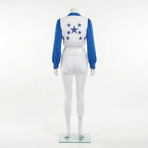 ชุดเชียร์ลีดเดอร์คุณภาพสูง 3 ชิ้น เสื้อคลุมบอเลโร กางเกงขาสั้น พร้อมถุงเท้า ราคาขายส่ง OEM - Product Image 4