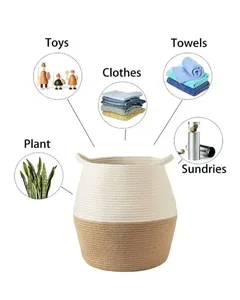 65L <b>Large</b> Woven Cotton Rope Nursery <b>Basket</b>, Laundry <b>Basket</b> Laundry Hamper with Handles,Blanket <b>Basket</b> <b>Storage</b> Bin - Product Image 2
