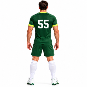 Uniforme de Fútbol Personalizado Verde Bosque con Detalles en Verde Lima, Conjunto de Camiseta y Pantalones Cortos para Hombre, Venta al Por Mayor - Product Image 3