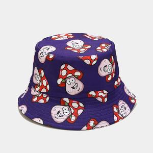 Unisex Bucket <b>Hat</b> Cartoon Mushroom Print <b>Light</b> Blue Casual Spring Summer 56-58CM Polyester Canvas - Product Image 4