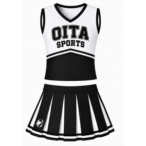 Ensemble d'uniforme de cheerleading noir, haut sans manches à col en V, jupe plissée, pour équipe sportive, performance de danse, entraînement, compétition - Product Image 1