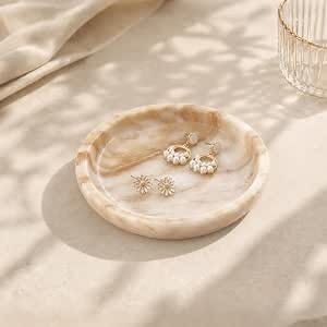 Plateau à bijoux en marbre brun, organiseur de bijoux en pierre de luxe, plat rond pour ranger les bagues, les boucles d'oreilles, les bracelets, les colliers, impradoor - Product Image 2